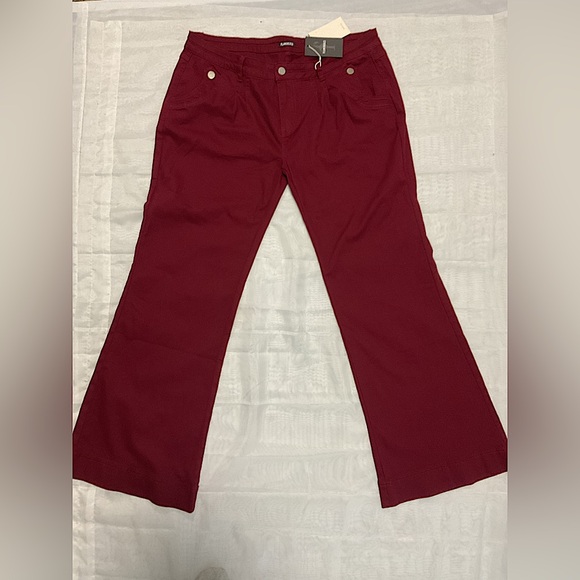 NWT Women’s FLAMINGALS Plus 3XL Wide Leg COTTON Jeans Mid Waist Flare Pants Wine - Picture 4 of 13